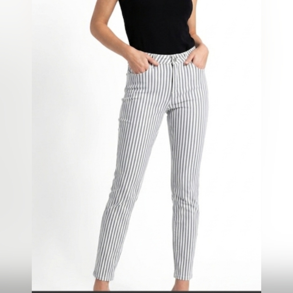 Y2K Guess Striped Skinny Pants in White and Gray